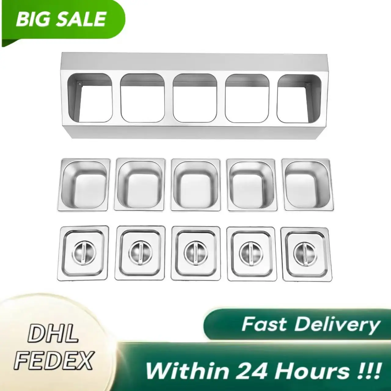 

Полка для специй, однорядная подставка-органайзер из нержавеющей стали с пятью кастрюлями 1/6, наклонный держатель на столешнице для приправ, соуса, варенья