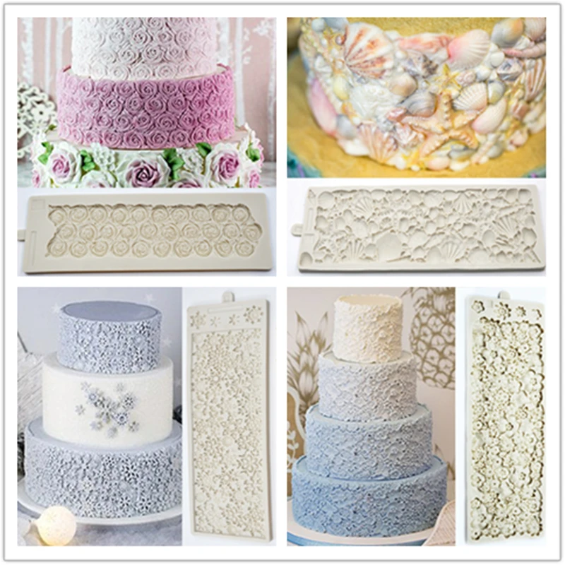 

Rose Shell Flowers 3D Stereo Silicone Mold Cake Decorating Tool Fondant Cake Lace Shaping Mold DIY Chocolate Cakes Baking Mould