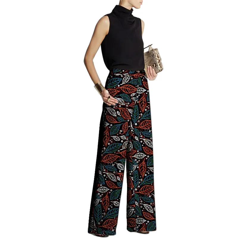 Hand Cut Ankara Fashion Women Wide Leg Pants Female African Print Bottoms Party Wear