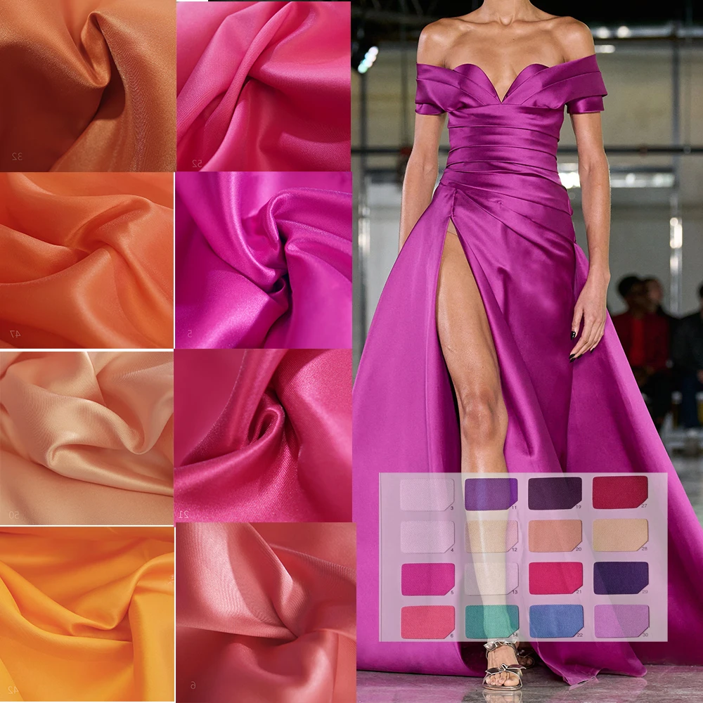

Luxury Mikado Satin Fabric for Wedding Dress Evening Gown Heavyweight Bridal Fabric Shiny Textured Dressmaking Material