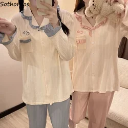 Pajama Sets Women Sweet Lacework Students Ulzzang Sleepwear Loose Long Sleeve Cozy Lovely Pajamas Ruffles Japanese Style Stylish