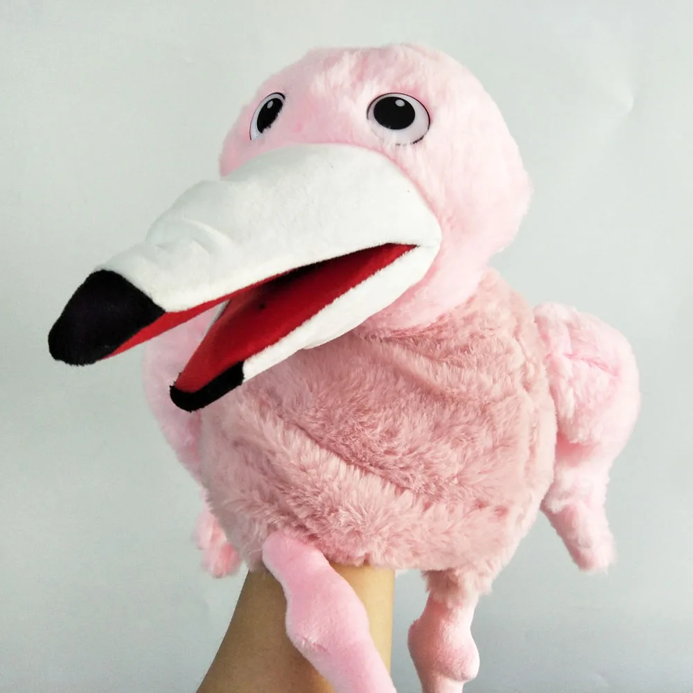 ตุ๊กตาหุ่นมือรูปนกฟลามิงโกสีชมพู เปิดปากได้ ของขวัญนุ่มนิ่ม