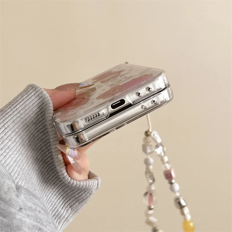 Для Samsung Galaxy Z Flip 7 FE 3 4 5 6, чехол с мультяшным бантом и медведем, браслет, шарнир, противоударный чехол для Samsung Z Flip7