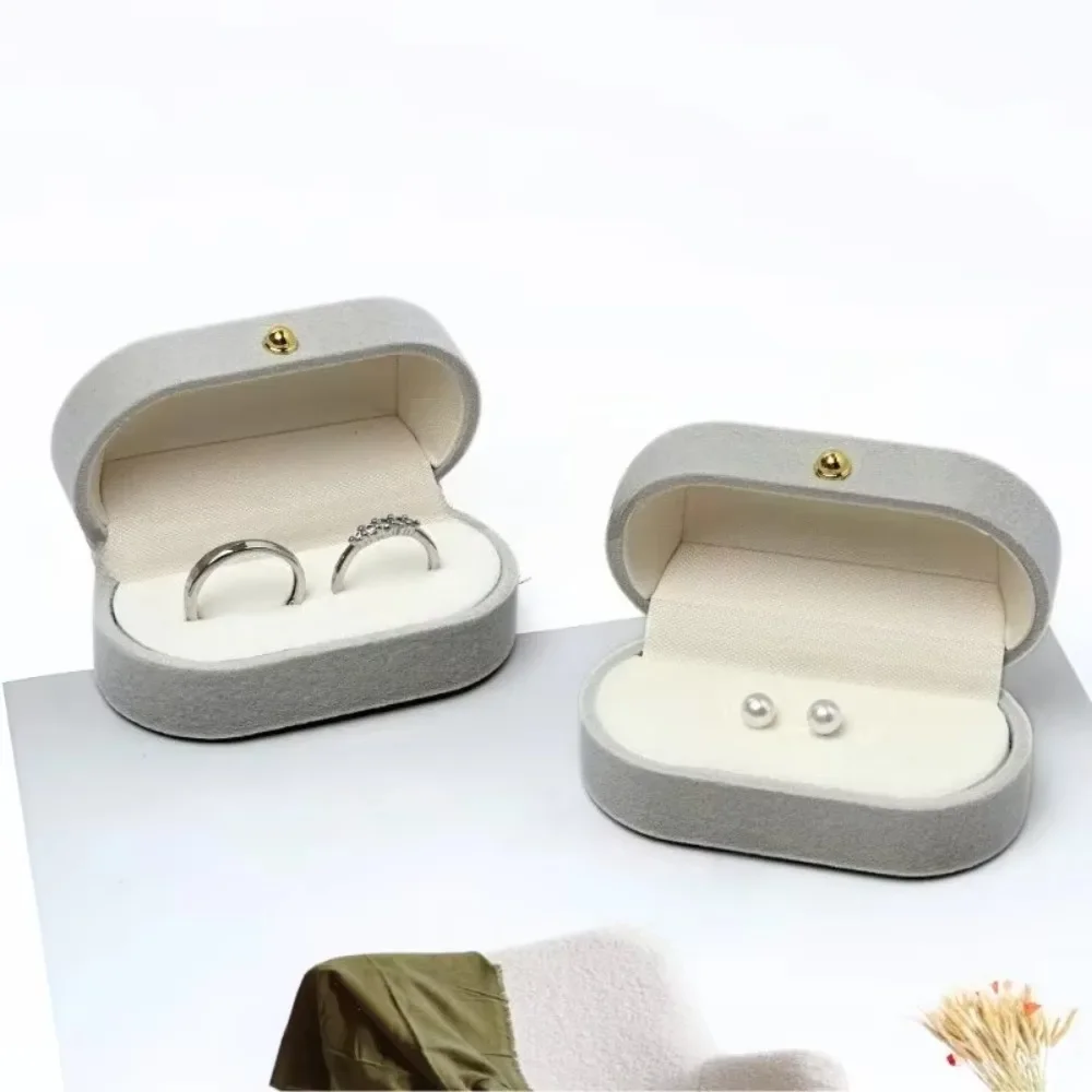 Velvet Double Ring Box 2 Slot Jewelry Case with Gold Snap Clasp Engagement Wedding Proposal Ring Holder Gift Box for Couples