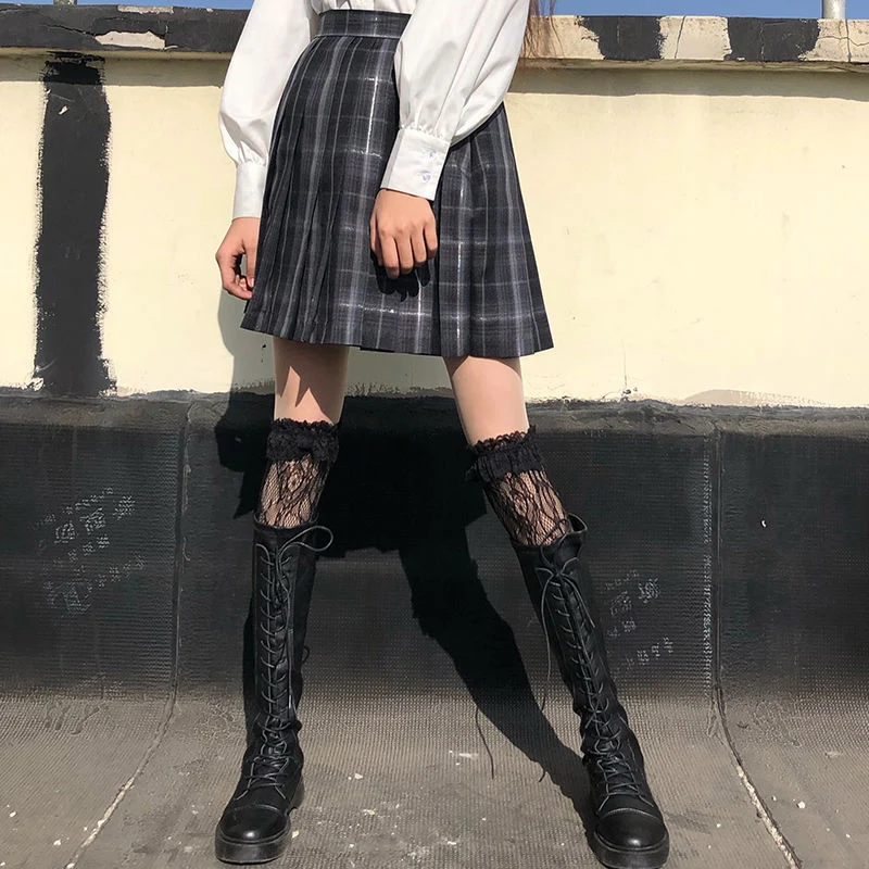 Lolita Long Tube White Lace Mesh Female Over-knee High-tube Thigh Middle-tube Calf Socks Thin Section Student Jk Black And White