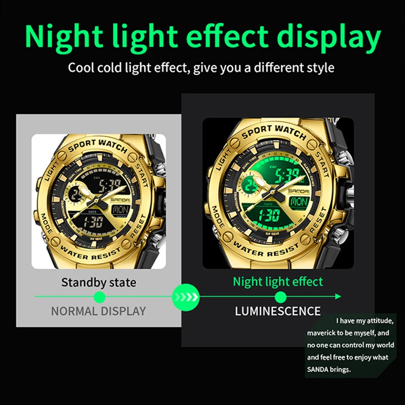 SANDA New G Style Men Watch LED Electronic Military Countdown Multifunctional Outdoor Sports Waterproof Men\'s Quartz Wristwatch