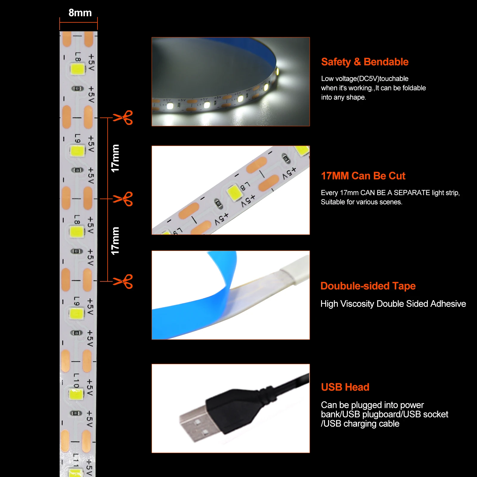 Dây Đèn USB 5V 2835 60LED/M Linh Hoạt LED Băng 0.5-5M Đèn LED Chống Nước đèn Cho Truyền Hình Nền Chiếu Sáng Trang Trí Nhà Đèn