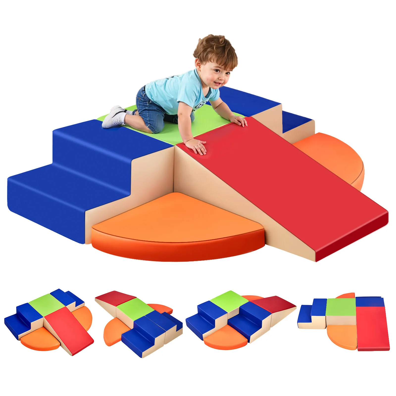 SucceBuy 6 pièces enfants mousse jouets d'escalade activité Playset en cuir PU intérieur ramper blocs d'escalade pour enfants ramper et coulissant