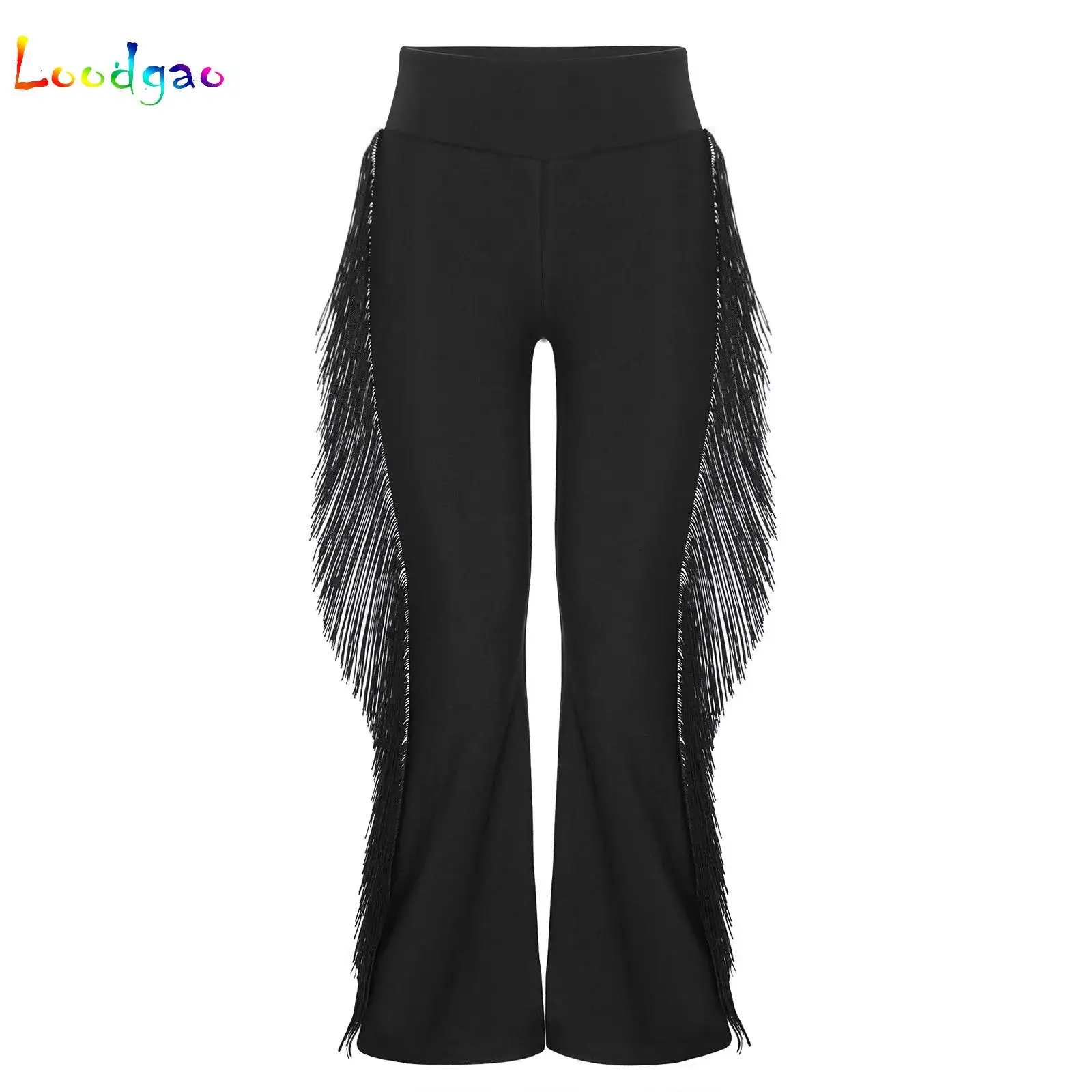 

Professional Tassel Latin Dance Pants for Kids Boy Modern National Standard Dance Training Bell-Bottom Pants Performance Costume