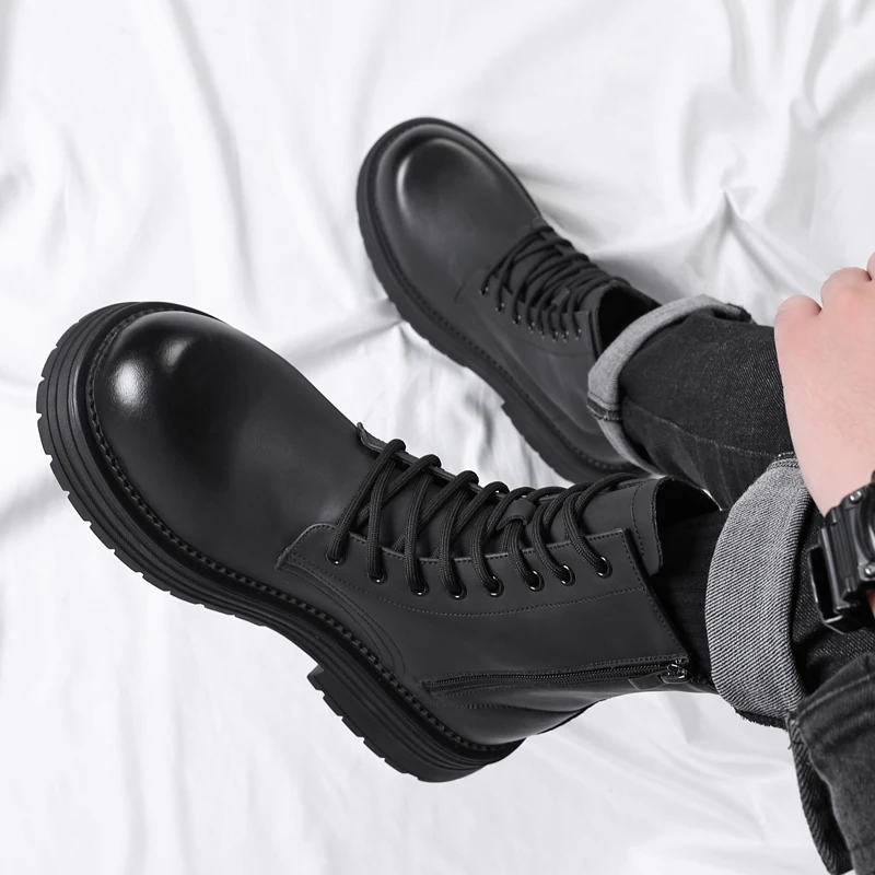 VIPOL Men's fashionable outdoor business boots, high-top casual shoes, multi-functional leather motorcycle boots - Image 3