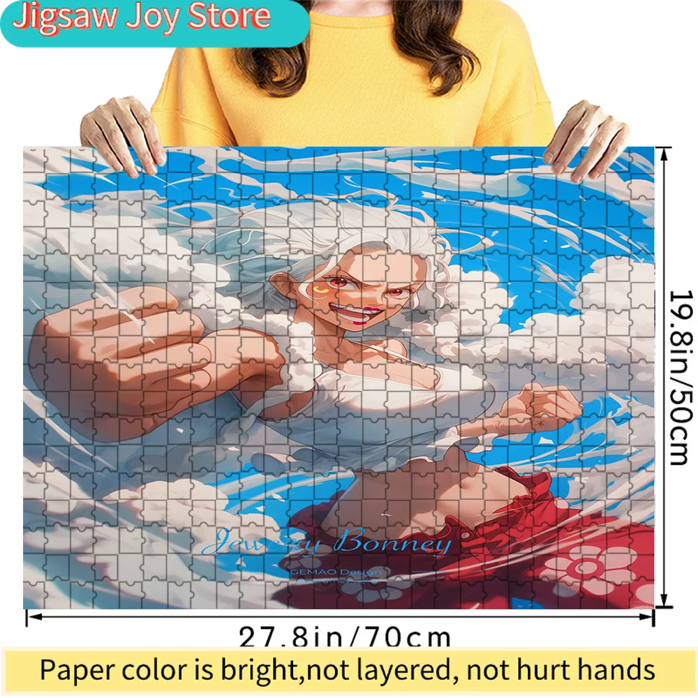 

Premium Paper Jigsaw Puzzle Featuring One Piece Jewelry Bonney in Sun God Nika Form Dynamic Artwork with White Hair, Red Eyes, F