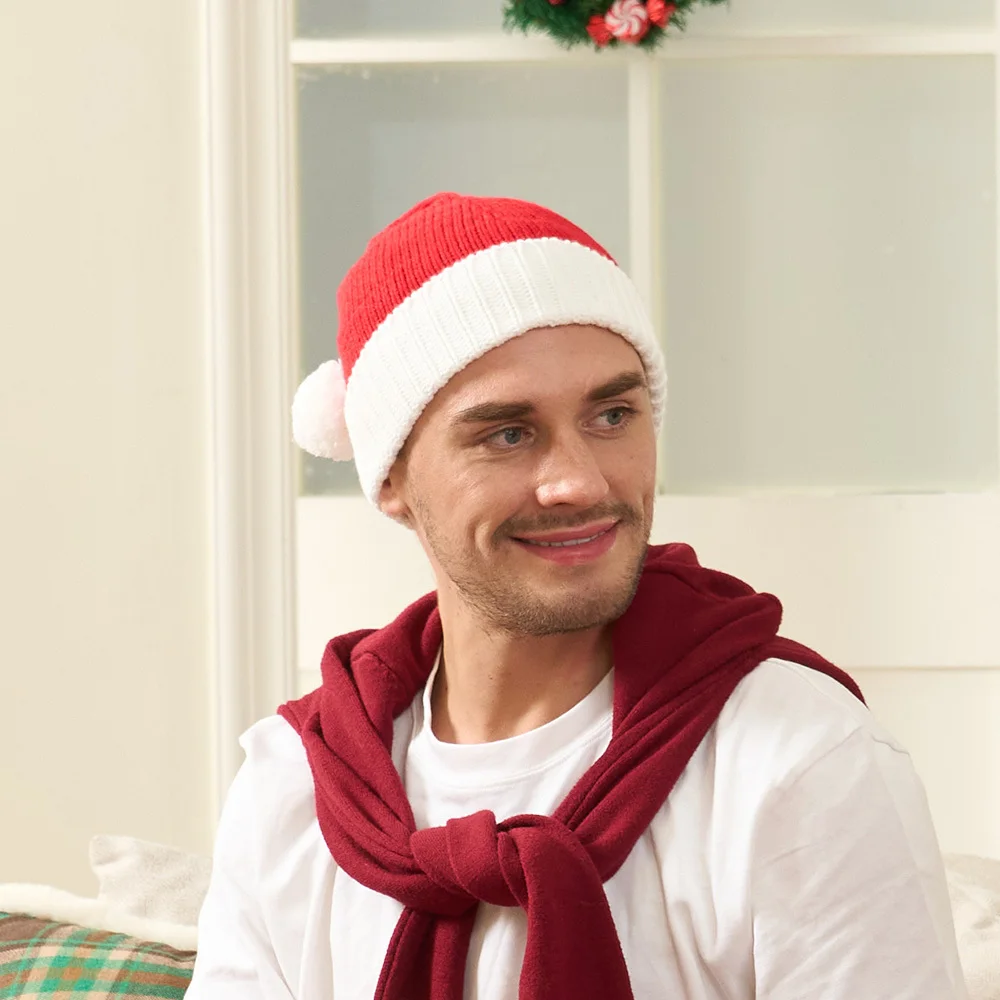 Sloosh Strickmütze für Erwachsene mit Pompons, rote Weihnachtsmütze im Elfen- oder Weihnachtsmann-Stil für Damen und Herren, ideal für Partys und als Weihnachtsgeschenk.