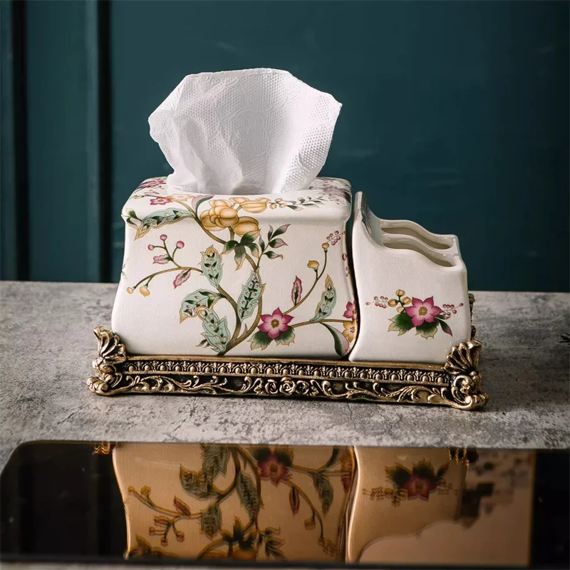 Ceramic Tissue Box,Flower Napkin paper Rack,Remote Control Storage Organization,Bathroom Paper Holder,Home Decorative Ornaments