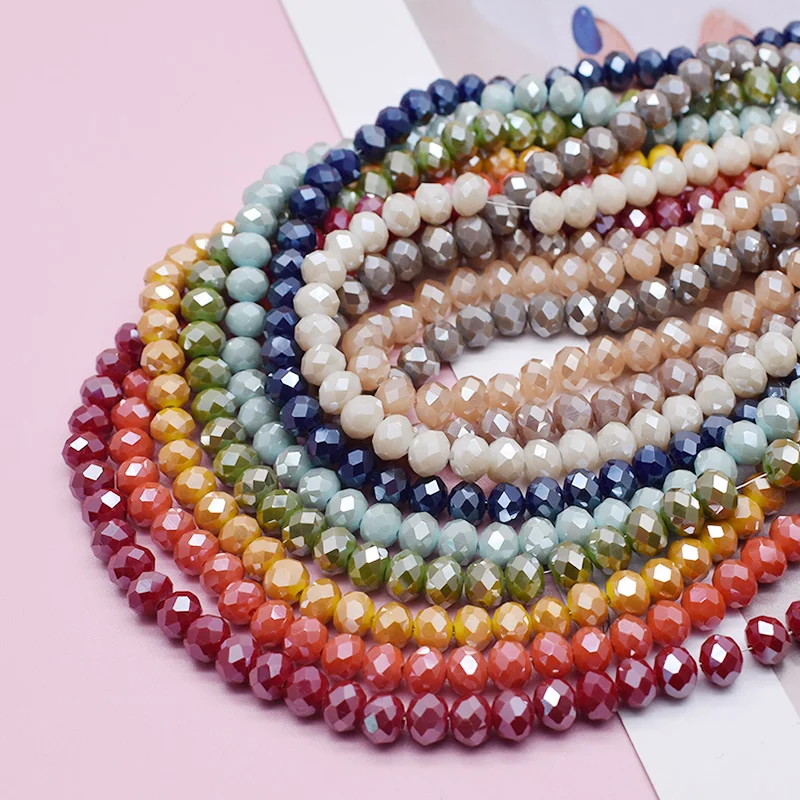 4mm, 6mm, 8mm contas de vidro de cristal rondelle, contas espaçadoras soltas facetadas para fazer jóias colar diy