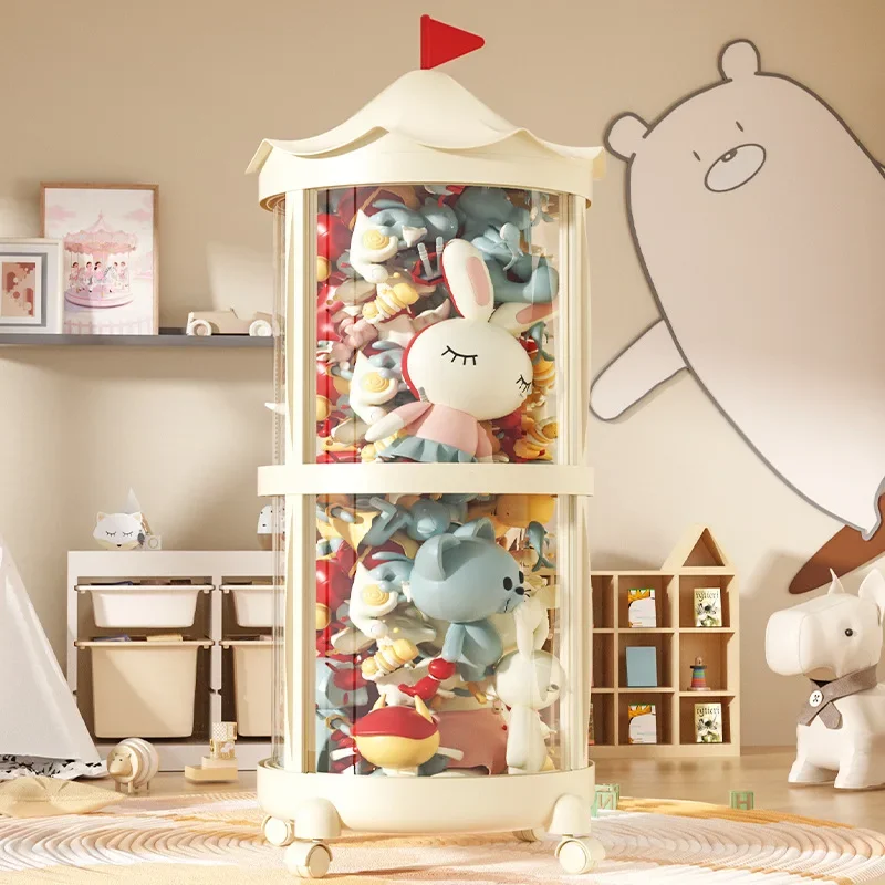 Large capacity  toy doll plush doll storage bucket artifact transparent layered display rack cabinet box cylindrical cylinder
