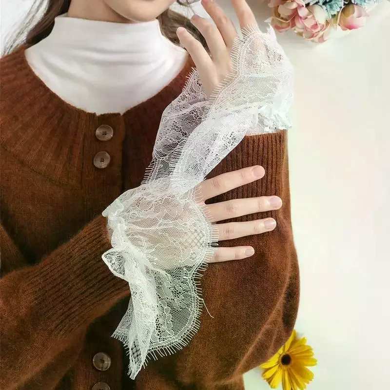 Пара стильных кружевных манжет на запястьях для свадебного платья; Манжеты с цветочным принтом, плиссированные украшения на запястье для свадебного наряда