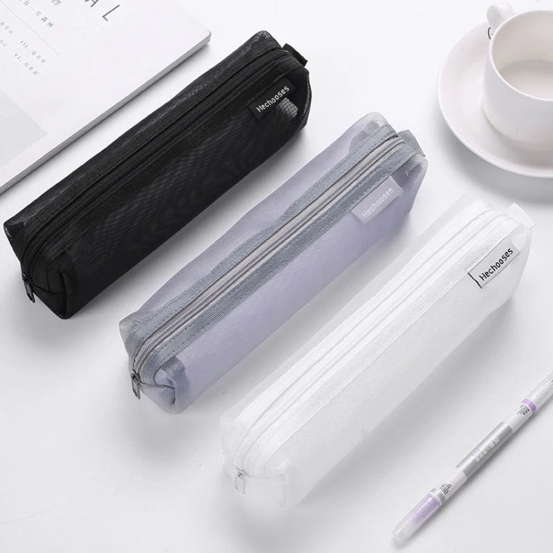 Transparent Stationery Pencil Bag Student Examination Dedicated Nylon Mesh Pen Case Unisex Pouch School Supplies