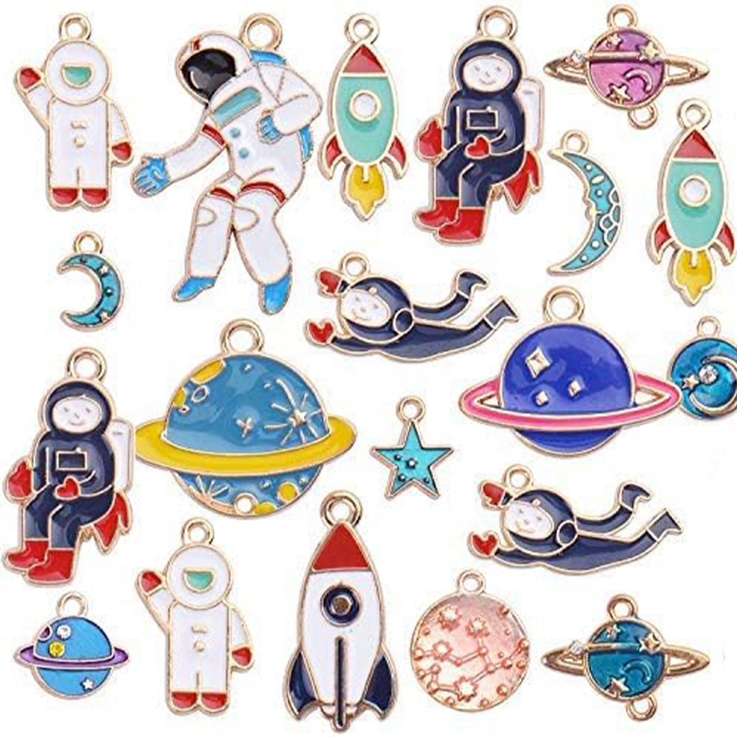 

Space Themed Charms,20pcs Assorted Gold Plated Enamel Planet Astronaut Charm Pendant for Jewelry DIY Craft