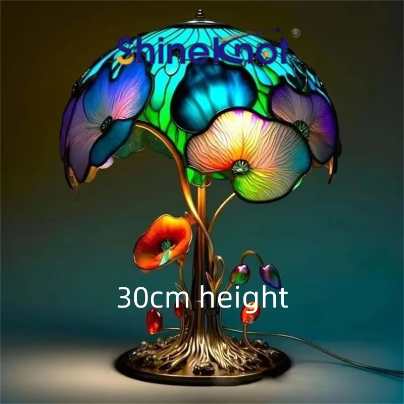 30CM L Size Led Desk Lamp Magical Mushroom Lamp Indoor Imitation Painted Glass Retro Night Light Alien Creature Inspired Decor