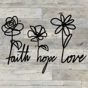 Three-piece set of faith hope love metal wall art wrought iron hollow silhouette pendant, living room bedroom home decoration