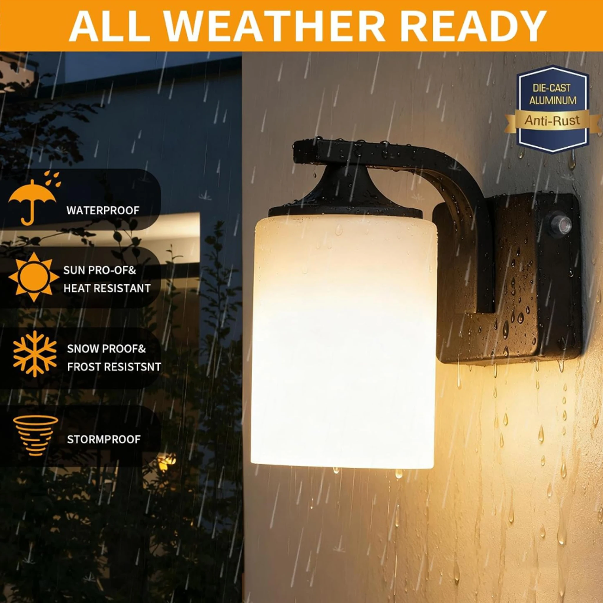 Outdoor Waterproof Wall Lamp Anti-Rust Aluminium Frosted Glass Wall Light Patio Porch Garden Garage Balcony Wall Sconce