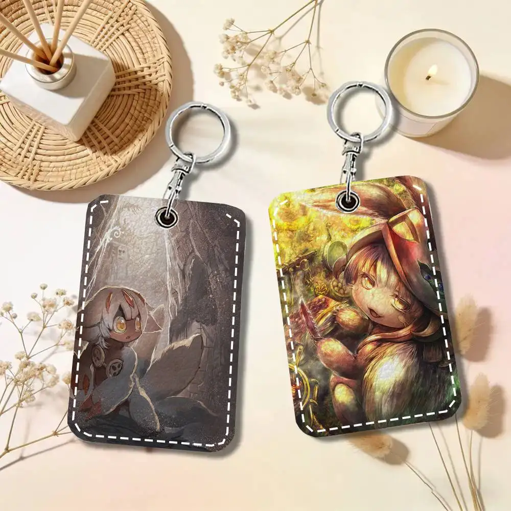 Made In Abyss Card Case Keychain Access Card Bag Key Tag Ring Leather Card Holder Key Ring Access