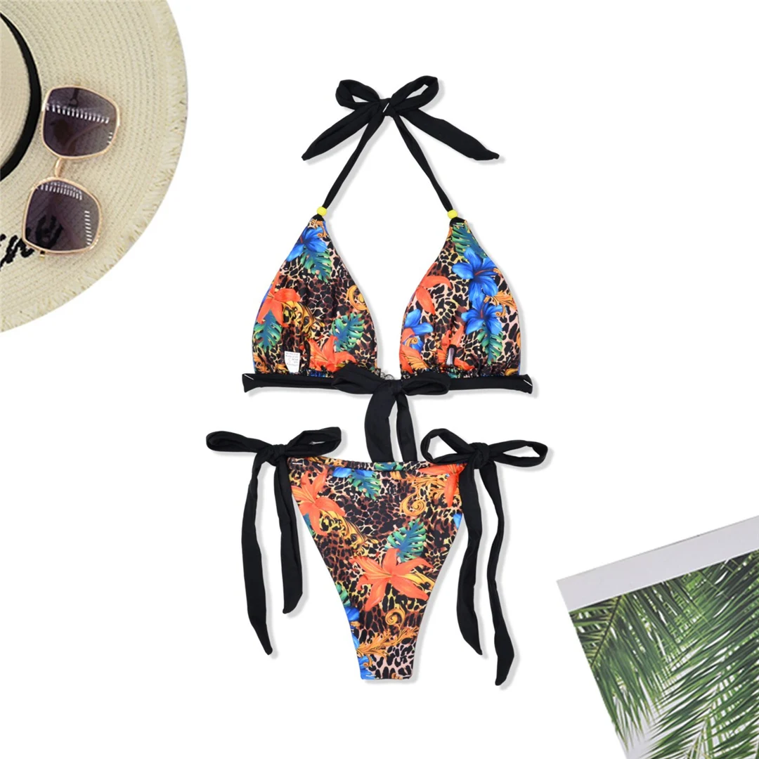 S - XL, mit Blumenmuster, trägerloses Bikini-Oberteil, Damen-Badeanzug, zweiteiliges Bikini-Set, Badebekleidung, Badeanzug, Modell V6212. – Detail 9