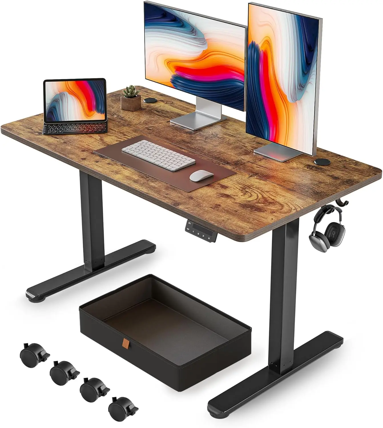 48 x 24 Inches Standing Desk with Drawer, Adjustable Height Electric Stand up Desk with Storage, Sit Stand Home Office Desk