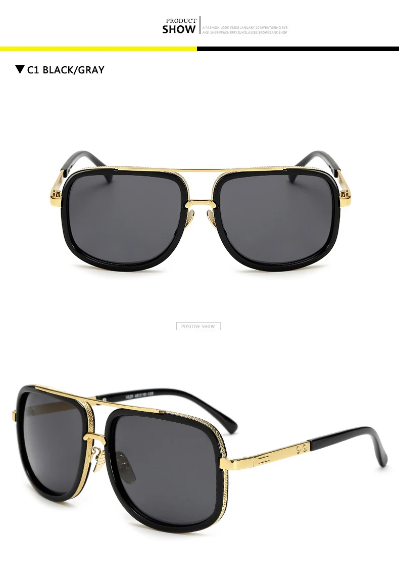 Neue Mode Großen Rahmen Sonnenbrille Männer Platz Metall Sonnenbrille Frauen Retro Sonnenbrille Vintage Hohe Qualität Gafas Oculos De Sol – Detail 3