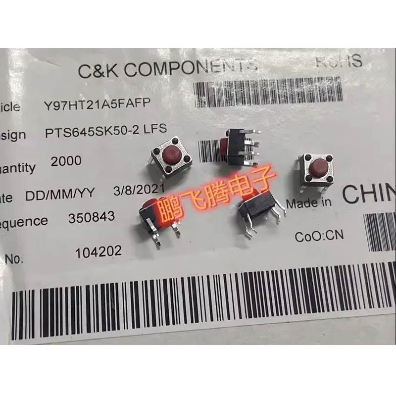10 pz/lotto American PTS645SK50-2LFS light touch switch 6*6*5 pulsante rosso a 4 pin in linea