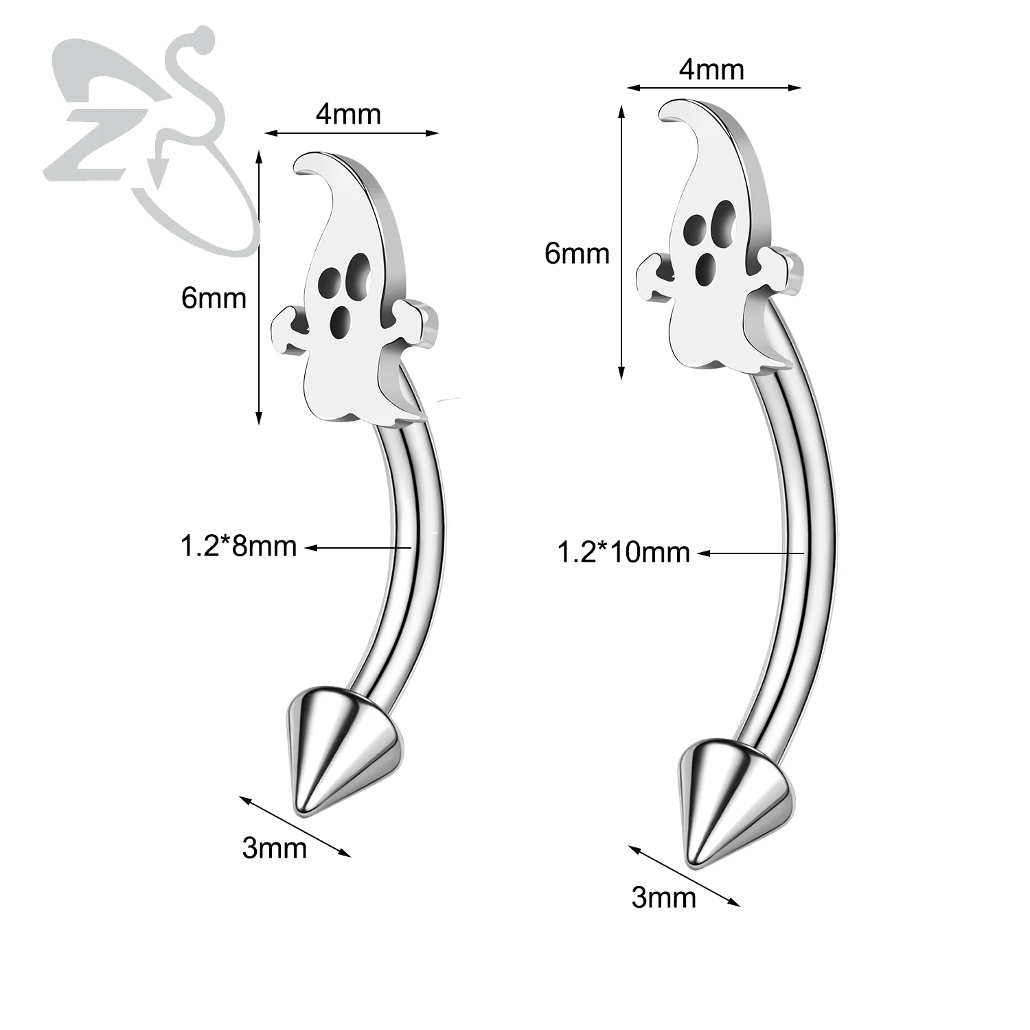 ZS 1PC 16G Pumpkin Bat Skull Bridge Piercing Stainless Steel Eyebrow Ring Curved Barbell Cartilage Earring Cone Labret Piercing