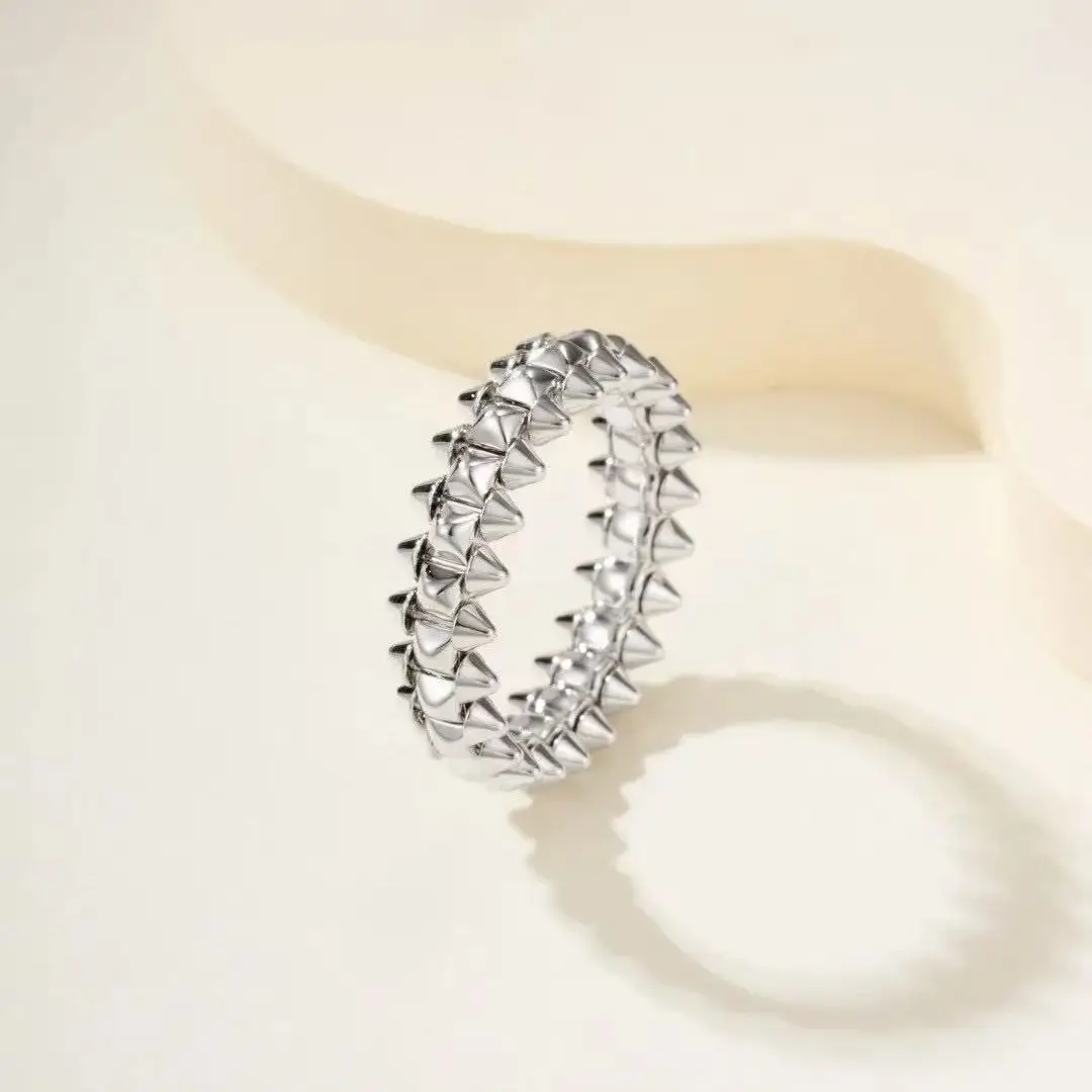 French style 925Style Riveted Bullet High QualityRings For Women Punk Gold Color Creative Ring Broad Surface Finger Jewelry Gift