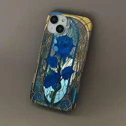 Vintage INS Ripple Texture Stained Glass Blue Rose Case for iPhone 15 14 13 11 Pro Max Plus Back Cover for 12 Pro Max