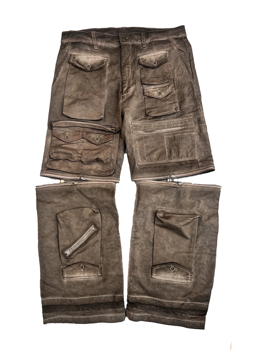 Men's Wasteland Style Distressed Cargo Pants Vintage Washed Post Apocalyptic Streetwear Multi Pocket Wide Leg Utility Trousers