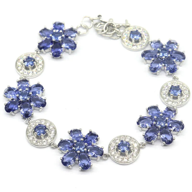 

36x18mm New Designed 25.6g New Stone Iolite Green Amethyst Blood Ruby CZ Women Wedding Silver Bracelet 8.5-9.5inch