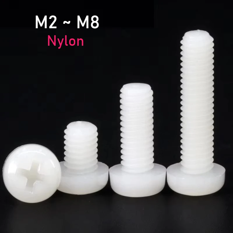 M2 M2.5 M3 M4 M5 M6 M8 Nylon White Cross Insulated Cross Head Bolt Screw Cross Groove Round Pan Head Screw