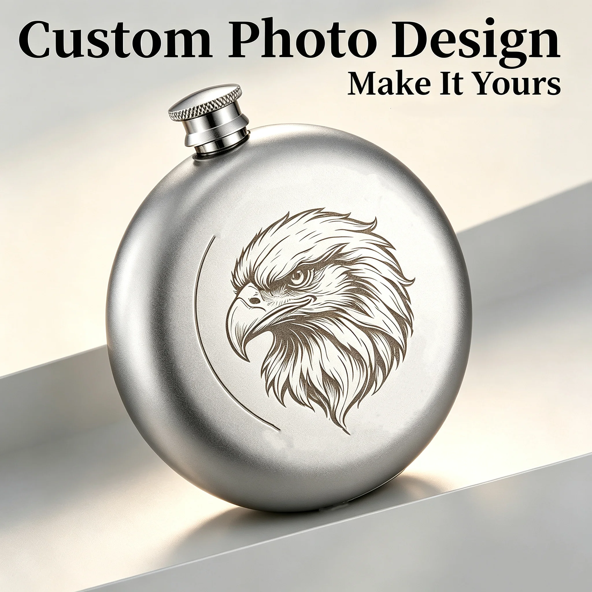 5oz Personalize Logo Whiskey Flask Custom Photo Stainless Steel Flask Round Portable Flagon Camping Portable Drinkware Bottle