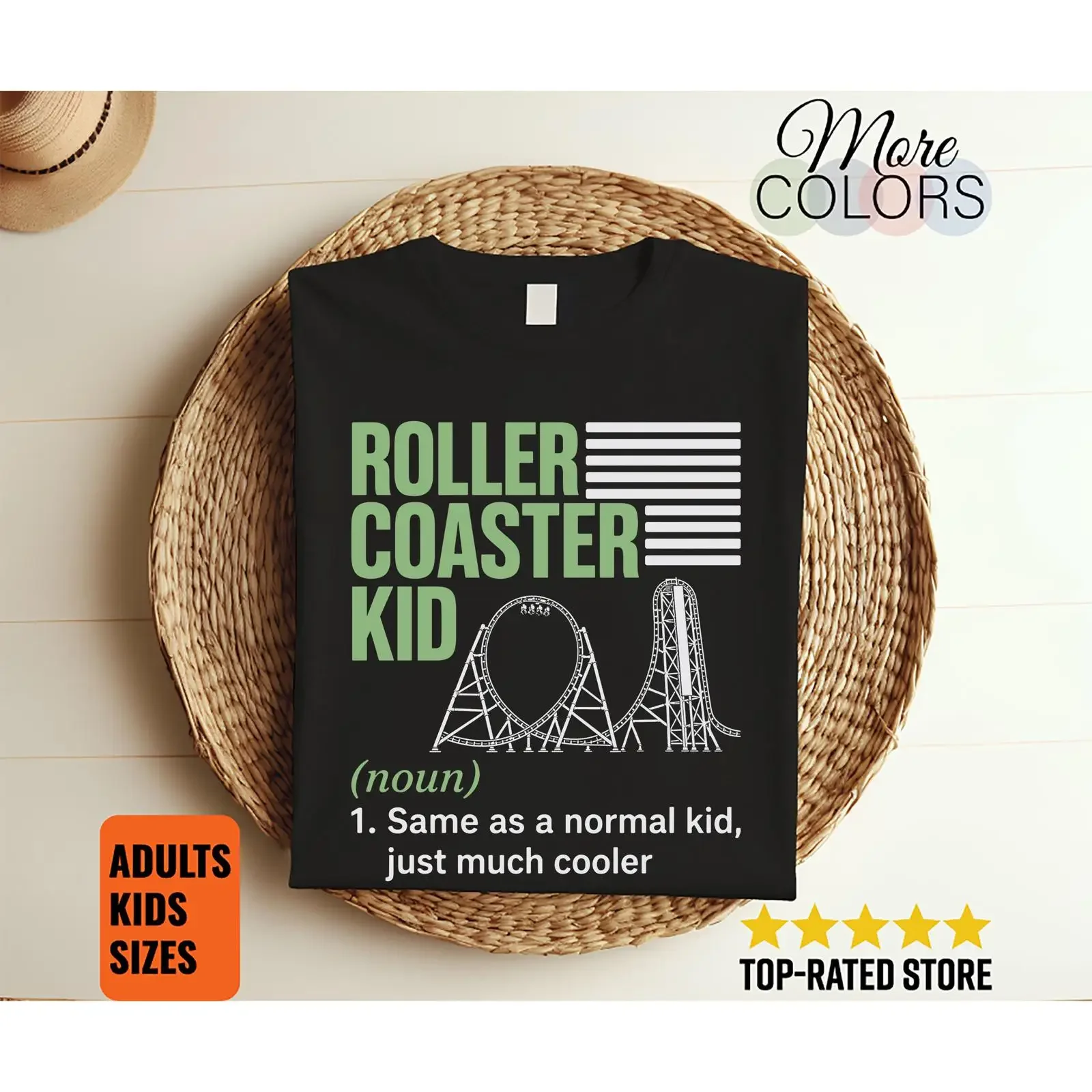 Roller Coaster Kid Dictionary Definition T Shirt Amusement Park Thrill Seeker Youth Funny Theme Ride For Kids vintage Washed
