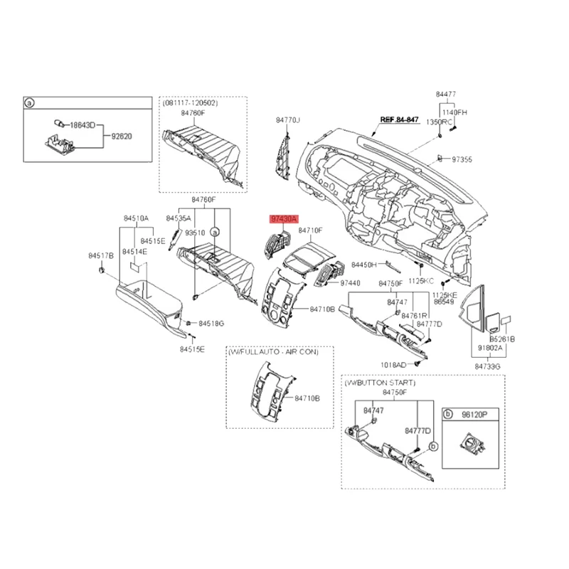 Bocal de ventilação de ar para Kia Forte Cerato Koup 2008-2013, 974401M100WK, console central do traço dianteiro direito, grade da tomada da CA