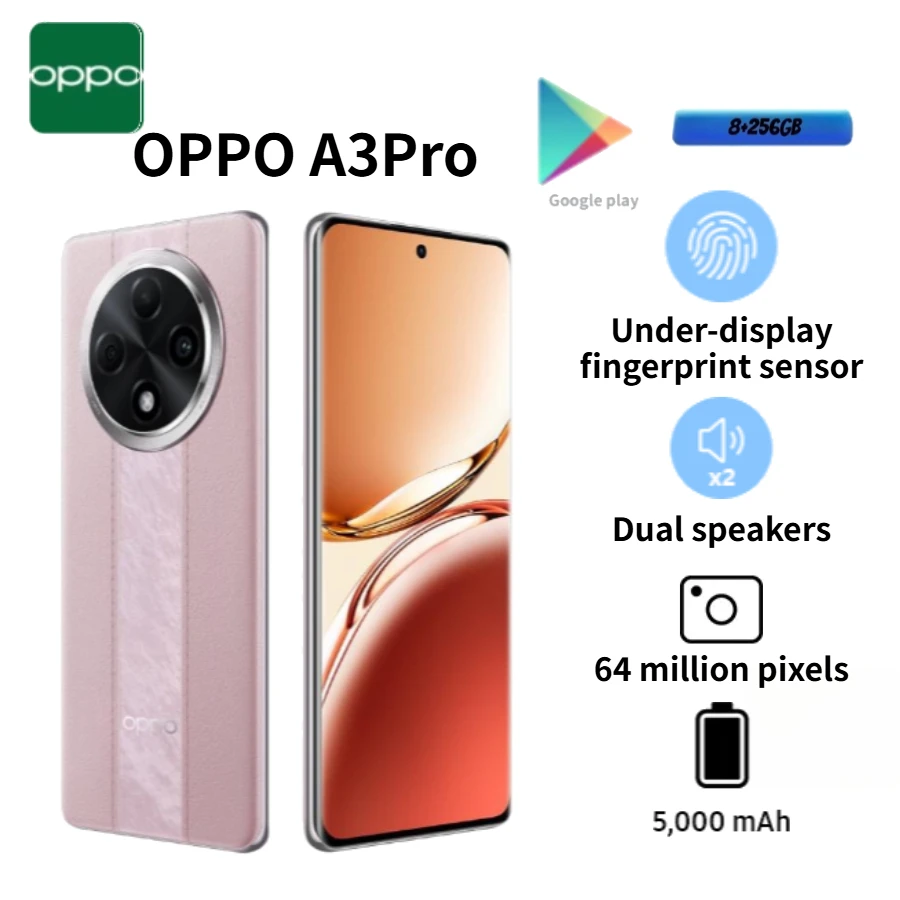 2026 OPPO A3 pro 5G Global Edition 6.7-inch FHD+ Display Smartphone 5000mAh Battery 8GB+256GB Storage Dual-SIM High Capacity