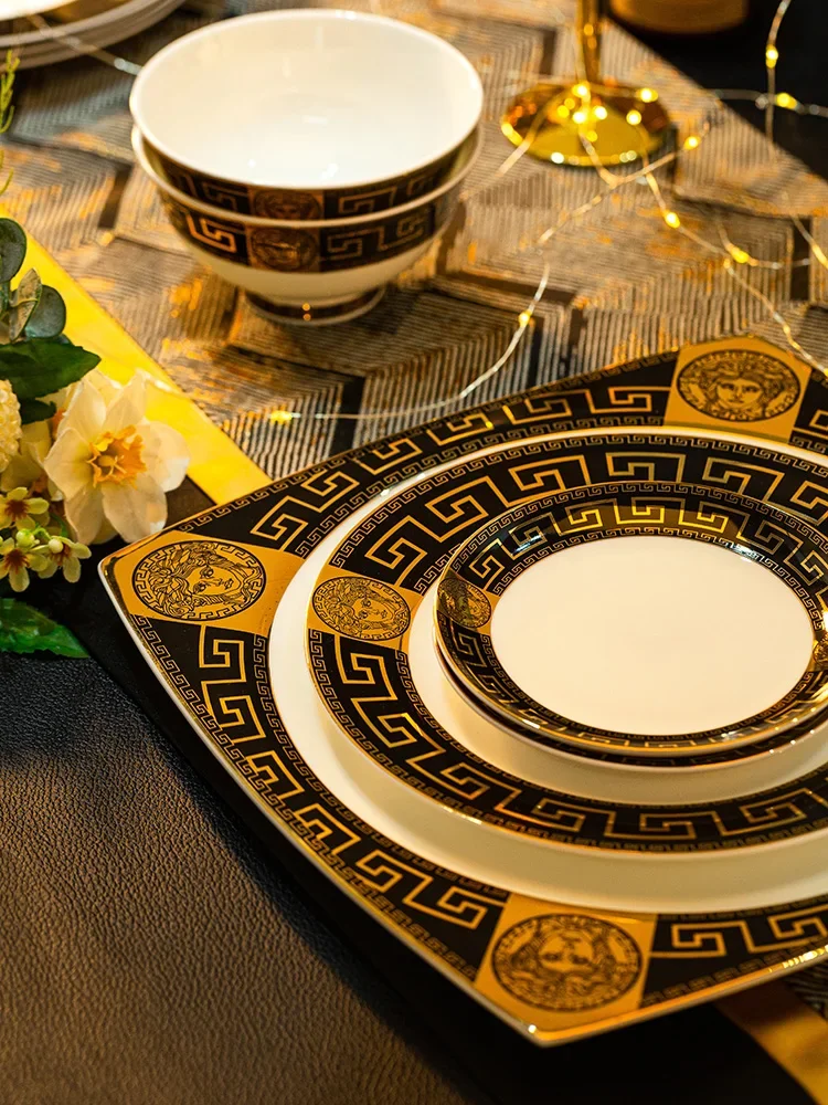 For High end bone china tableware set, household light luxury, housewarming dishes, and utensils