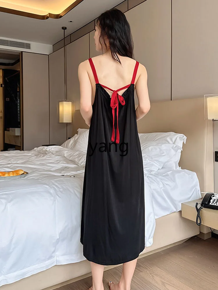 LMM large size suspender nightdress women's fat mm100kg backless modal medium and long dress