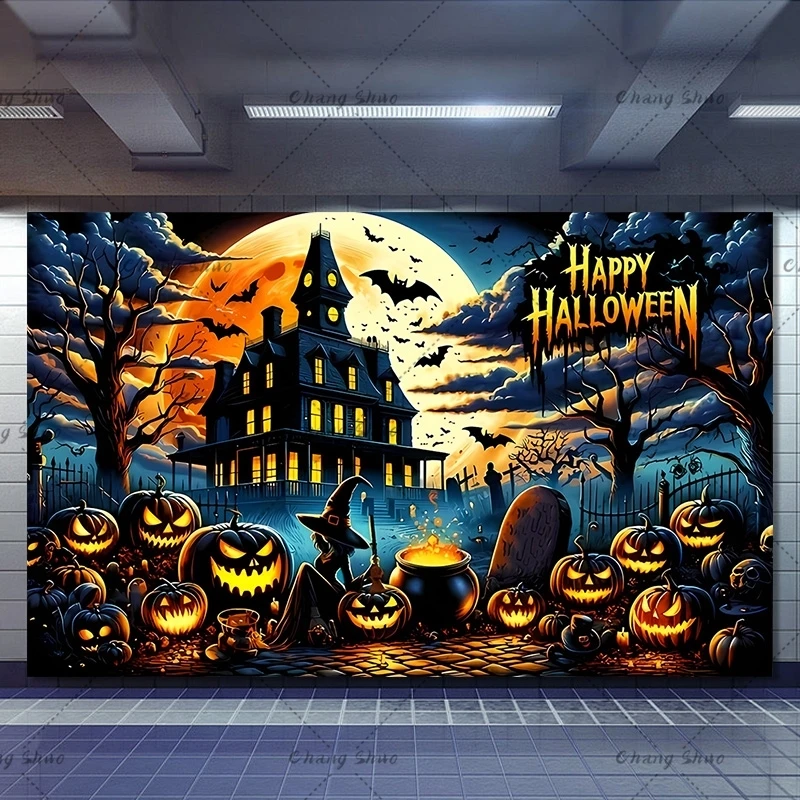 Halloween Photography Backdrop Custom Horror Castle Forest Pumpkin Lantern Family Party Photo Background Banner Decoration Prop