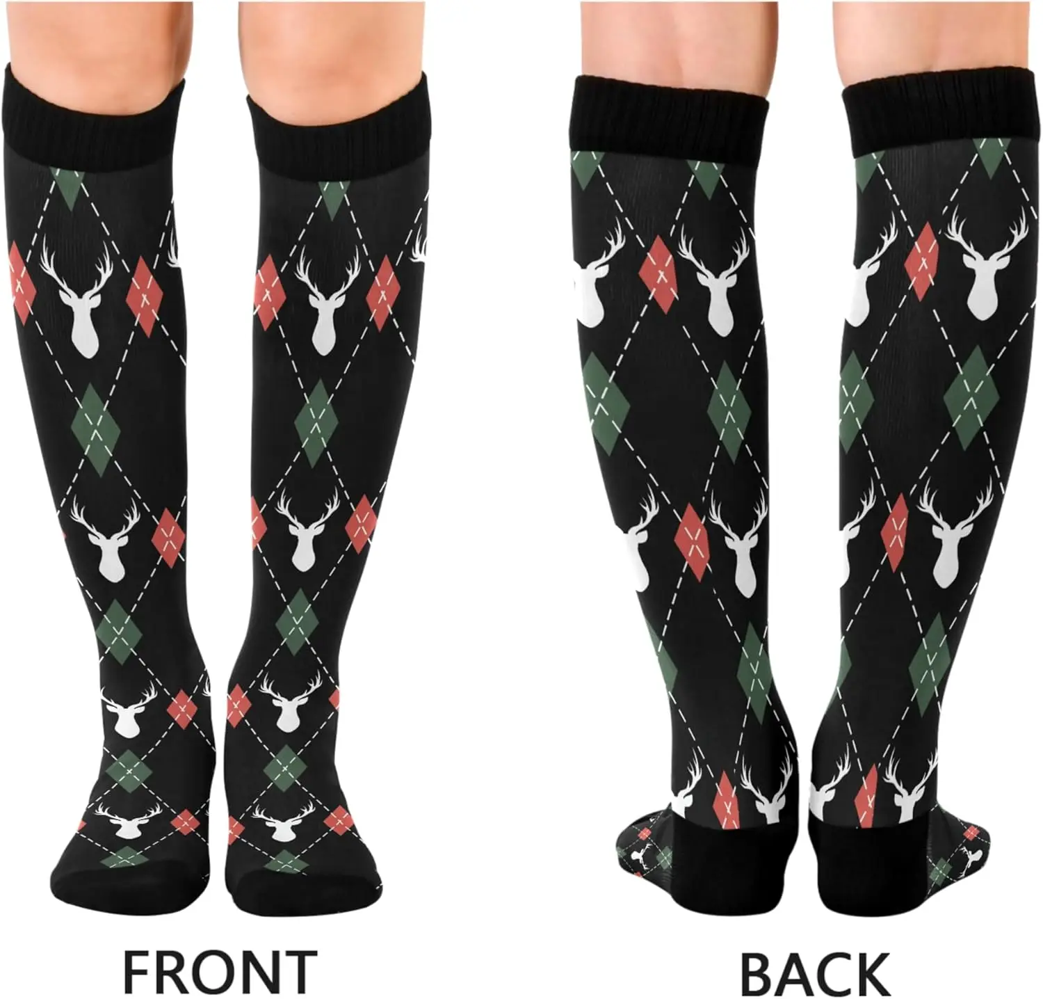 جوارب ضغط للرجال والنساء جوارب طويلة للركبة تدعم رياضة الجري والمشي لمسافات طويلة واللياقة البدنية طباعة مقاس واحد