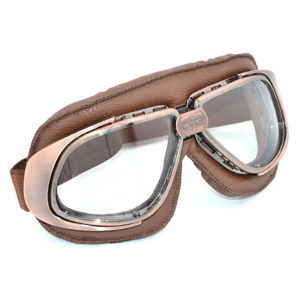 BJMOTO Man/Women WWII Vintage Motorcycle Leather Glasses Masque Motocross Off-Road Flexible Cycling Eyewear For Helmets Sport