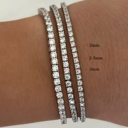 FEOBUR 2mm 2.5mm 3mm Full Moissanite Tennis Bracelets for Women Original S925 Silver Diamond Chain Bracelet HipHop Party Jewelry