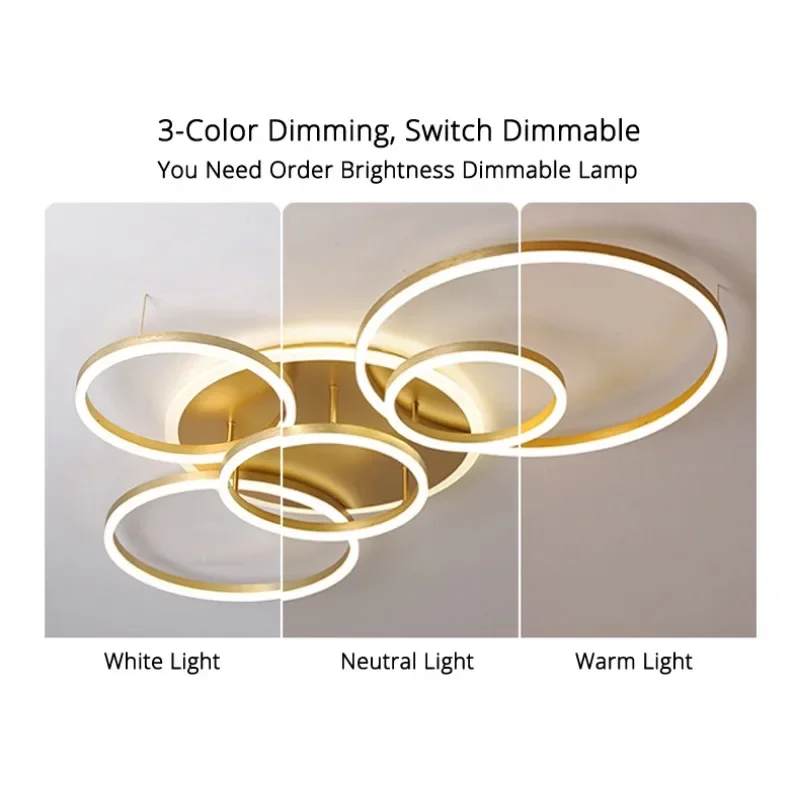 Modern 5 Ring Art Pendant Chandelier Bedroom Modest Ceiling Lamps for Room Decor Dining Table Kitchen Led Lights Home-appliance