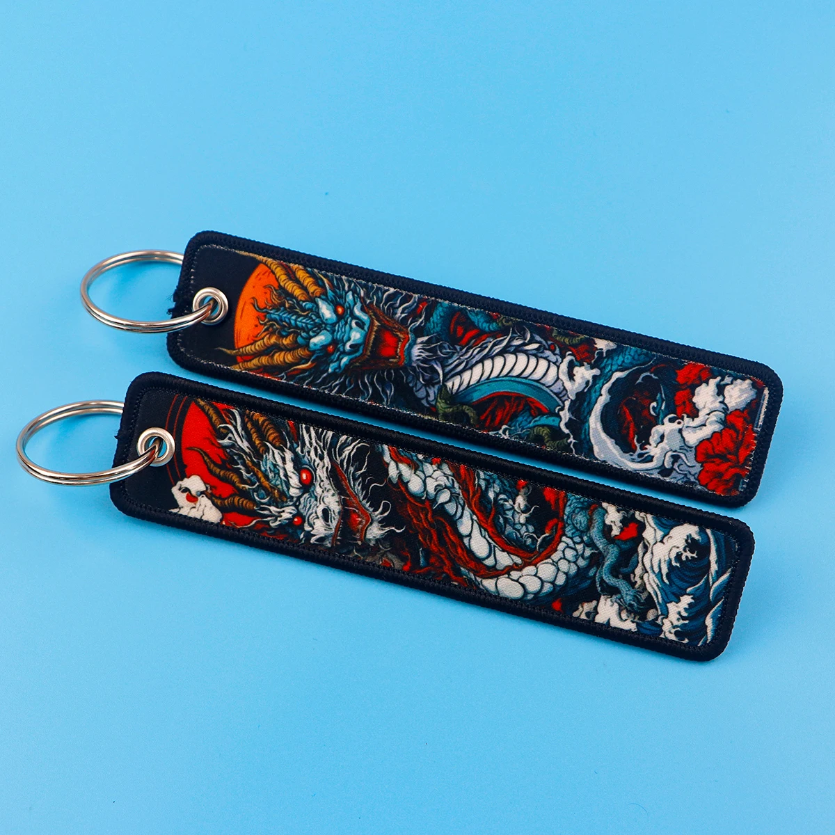 Cool Dragon Embroidery Key Fobs Japanese Waves Key Tags Keychain For Motorcycles Cars Key Ring Accessories Jewelry Chaveiro Gift