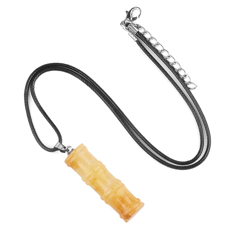 QIMOSHI الأصفر اليشم النساء الخيزران عقدة حجر قلادة قلادة 40 مللي متر أحجار كريمة مفكوكة حبة سحر شفاء كريستال الحرف المختنق #1