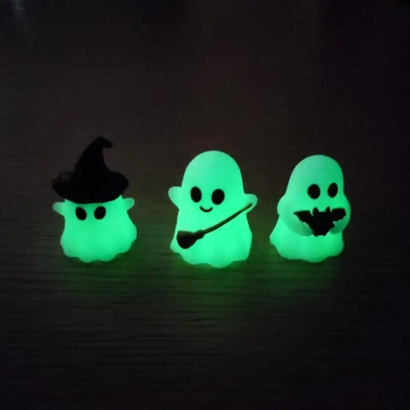 1/3Pcs Halloween Luminous Mini Ghost Statue Soft Glow In Dark Cute Spooky Table Decor Baking Topper Holiday Ornament